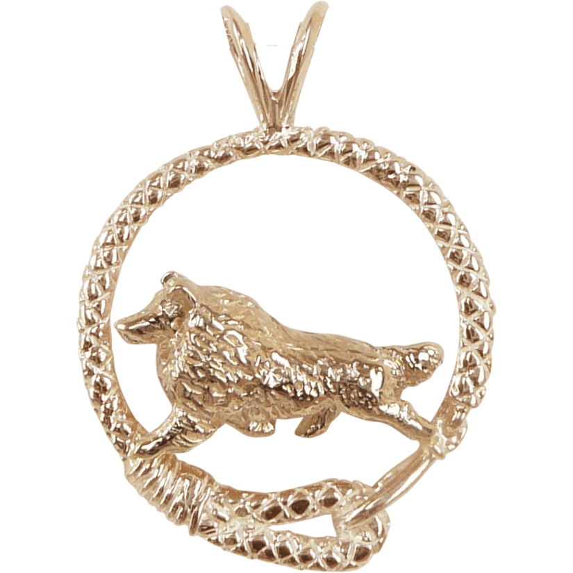 Solid 14K Gold Shetland Sheepdog Leash Pendant