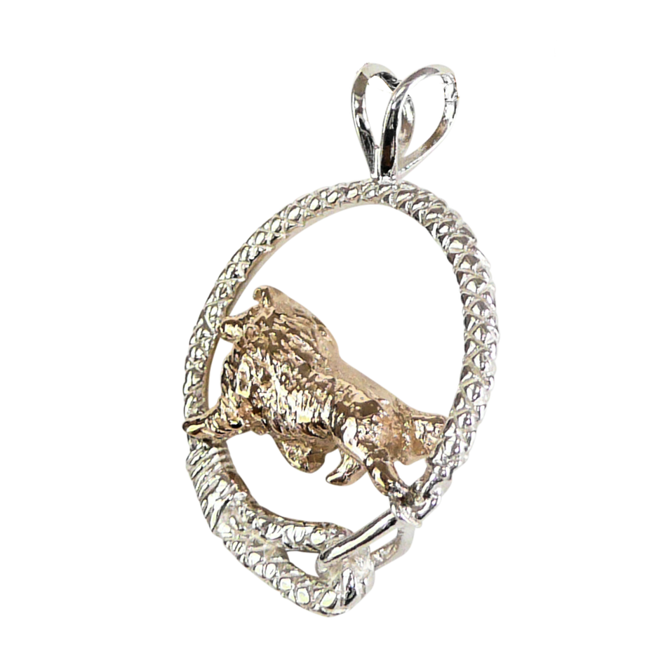 Solid 14K Gold Shetland Sheepdog in Sterling Silver Leash Pendant