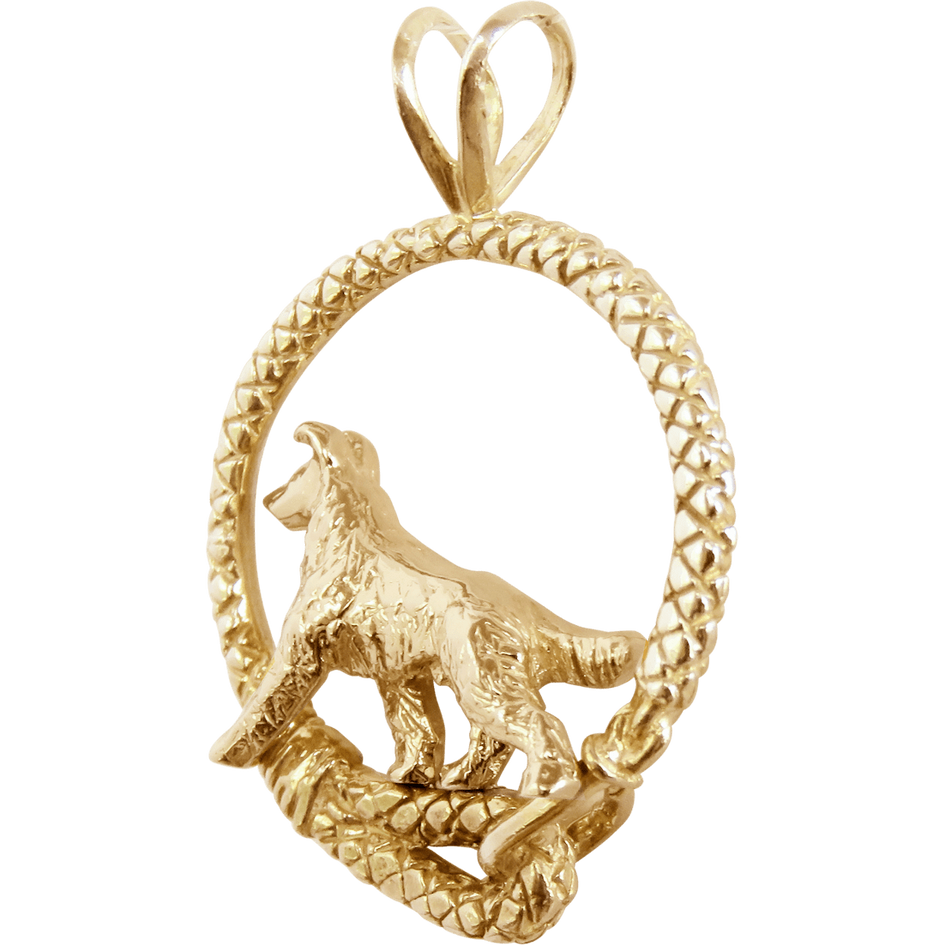 Smooth Coat Collie Solid 14K Gold Leash Pendant