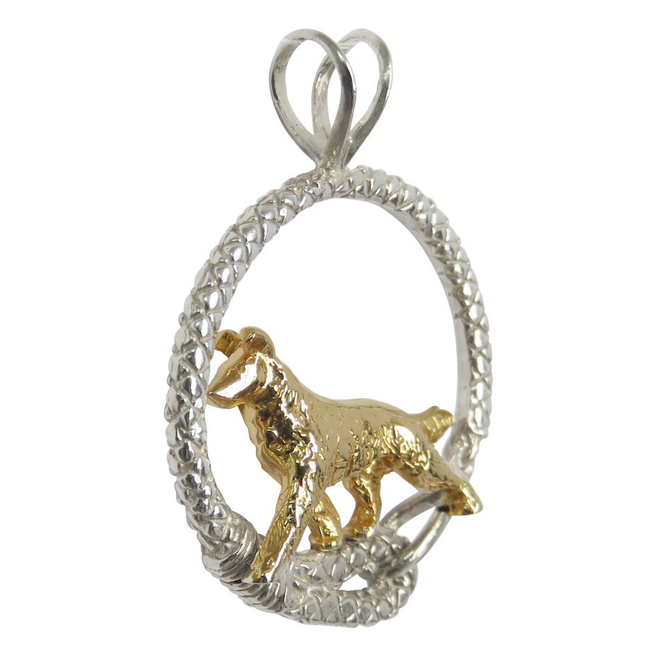 Smooth Coat Collie in Solid 14K Gold and Sterling Silver Leash Pendant