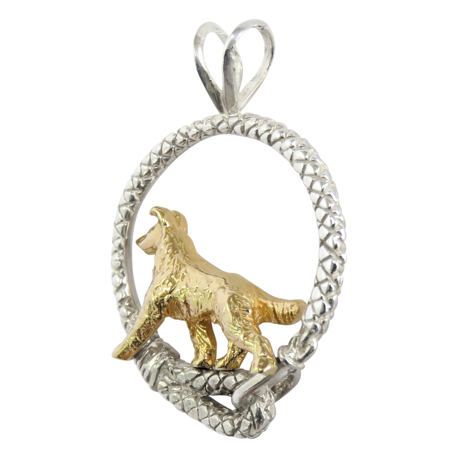 Smooth Coat Collie in Solid 14K Gold and Sterling Silver Leash Pendant