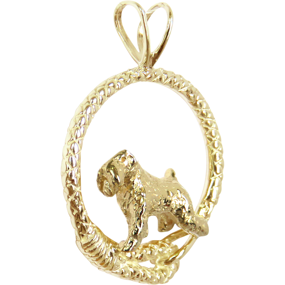 Solid 14K Gold Soft Coated Wheaten Terrier Leash Pendant