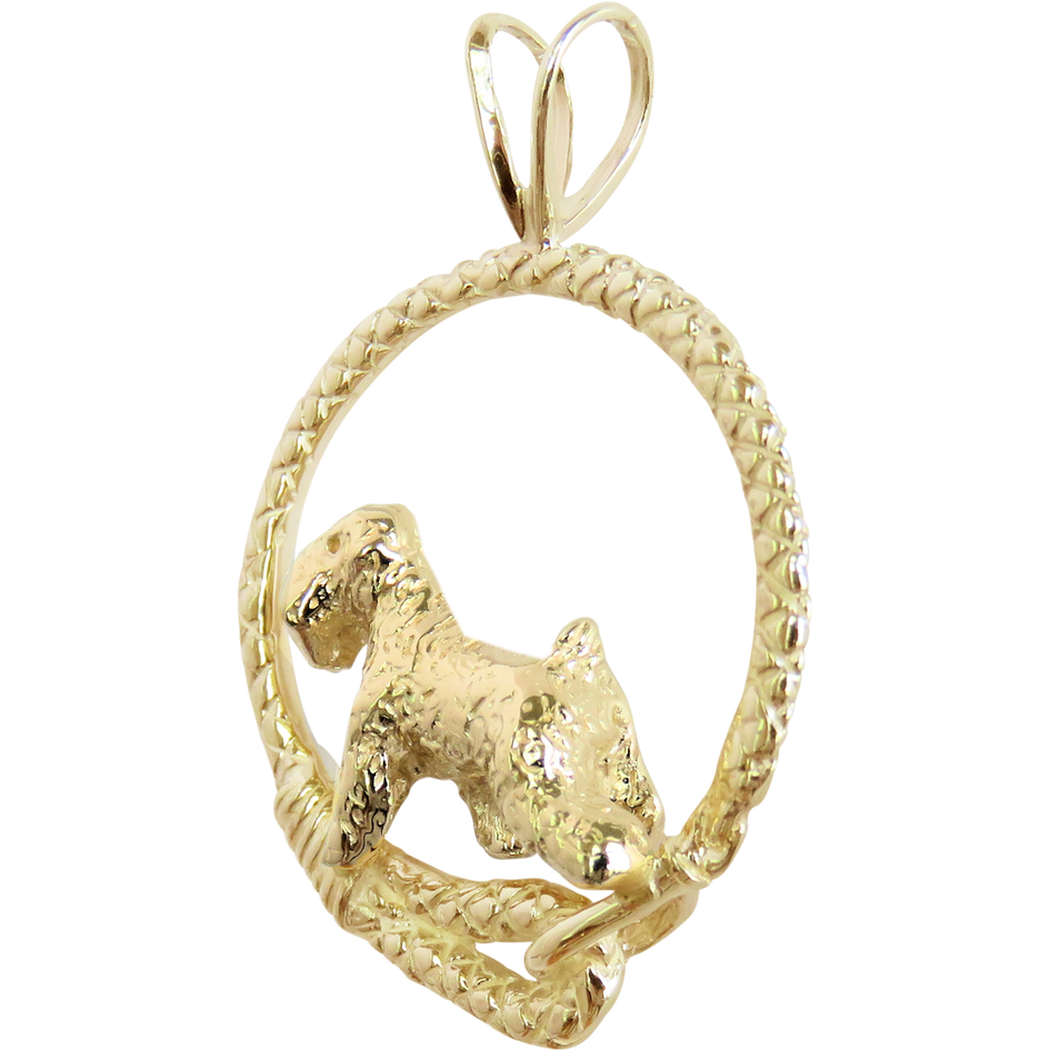 Solid 14K Gold Soft Coated Wheaten Terrier Leash Pendant