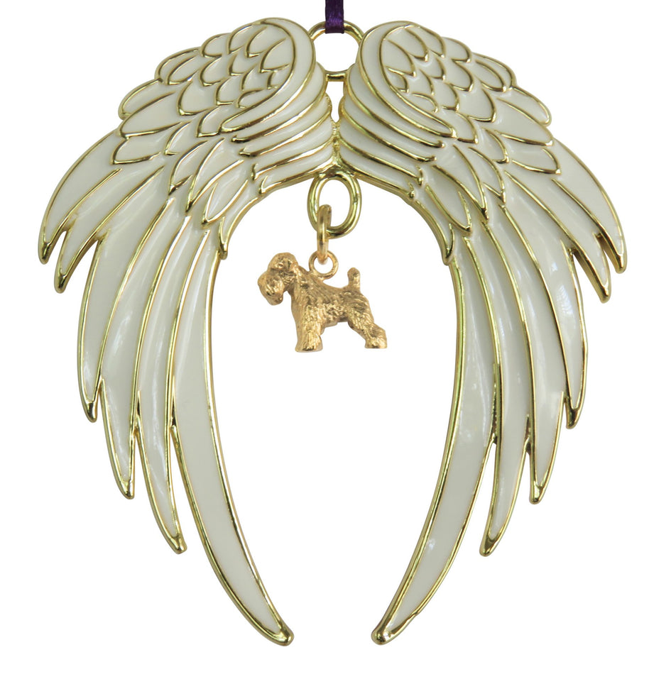 Soft Coated Wheaten Terrier Gold Plated Holiday Angel Wing Ornament