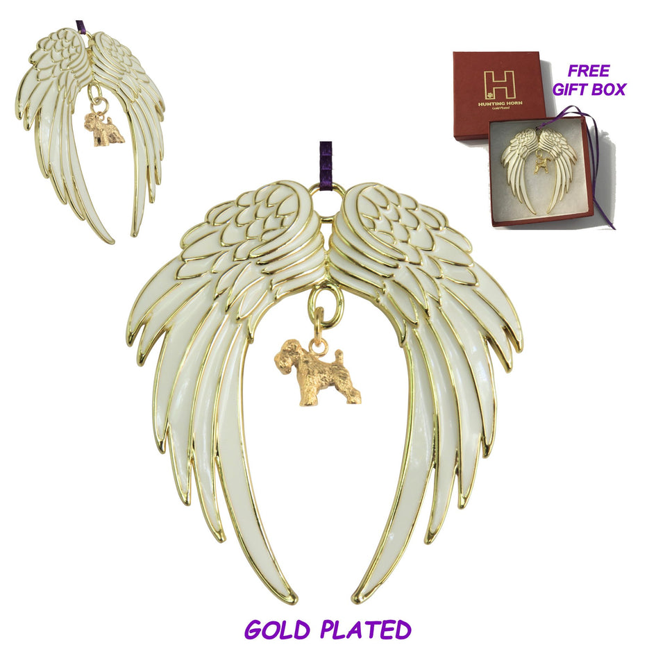 Soft Coated Wheaten Terrier Gold Plated Holiday Angel Wing Ornament