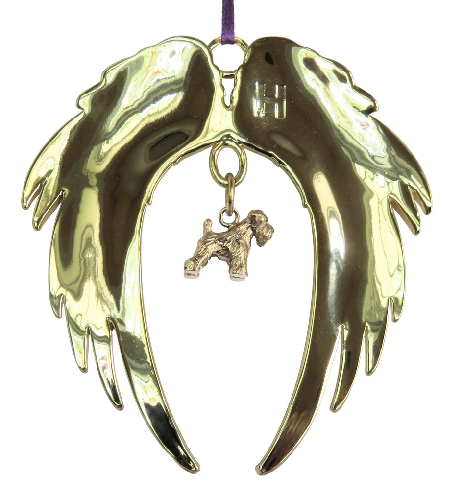 Soft Coated Wheaten Terrier Gold Plated Holiday Angel Wing Ornament
