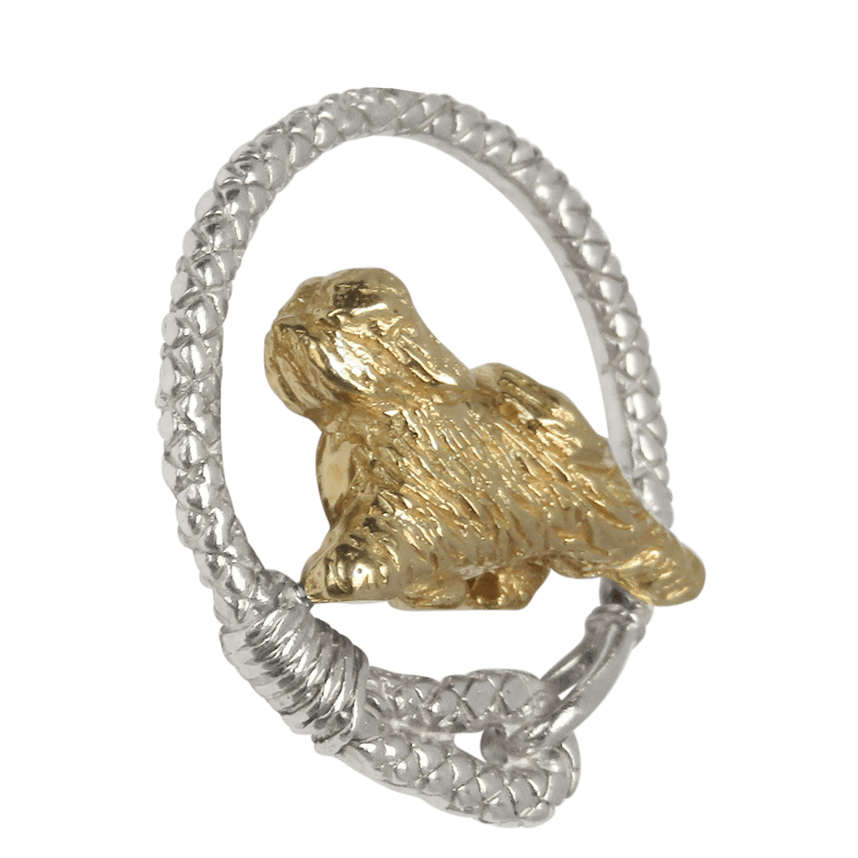 Solid 14K Gold Tibetan Terrier in Sterling Silver Leash Pendant