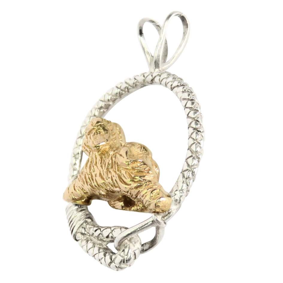 Solid 14K Gold Tibetan Terrier in Sterling Silver Leash Pendant