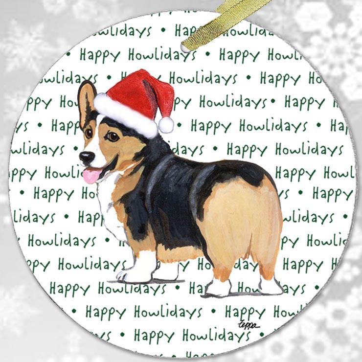 Pembroke Welsh Corgi, Tri Color "Happy Howlidays" Ornament