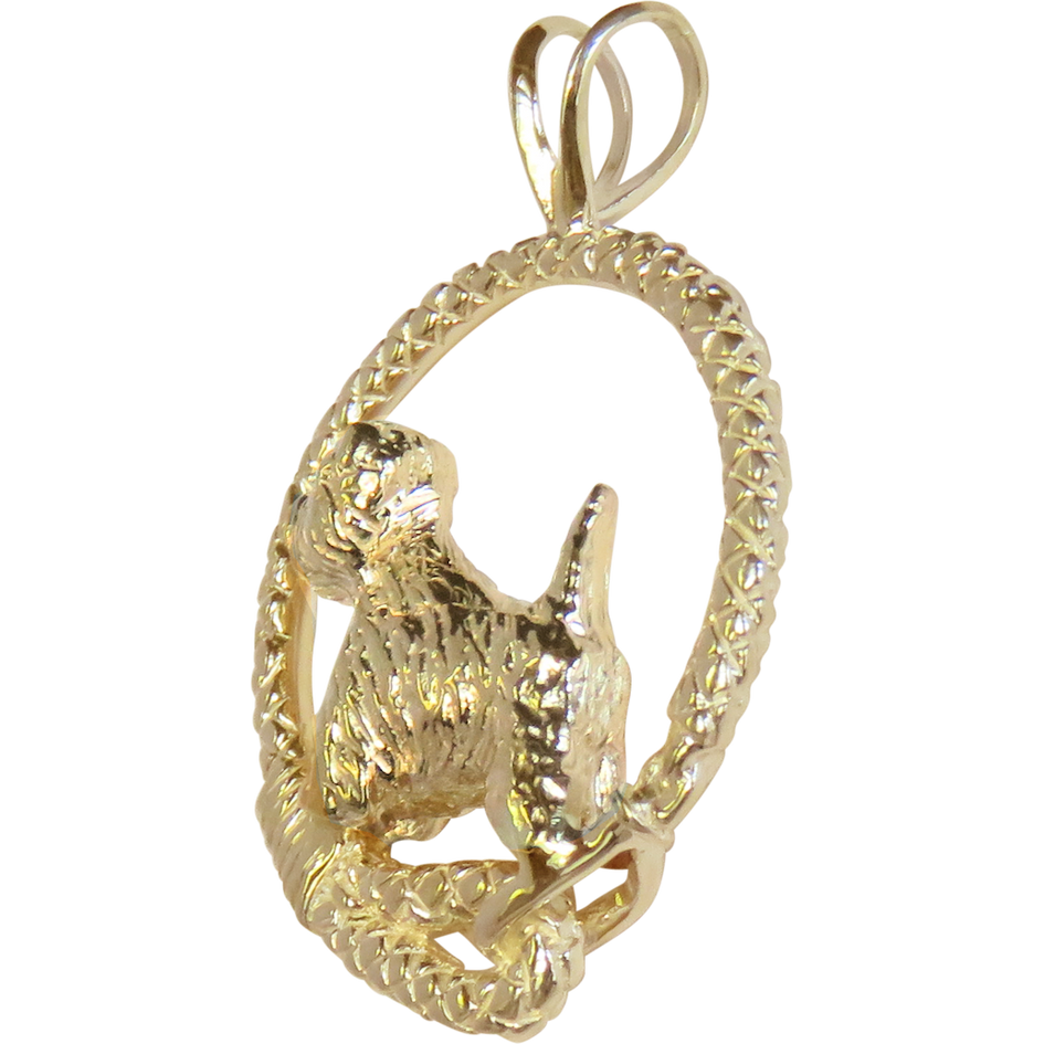 Solid 14K Gold West Highland White Terrier Leash Pendant
