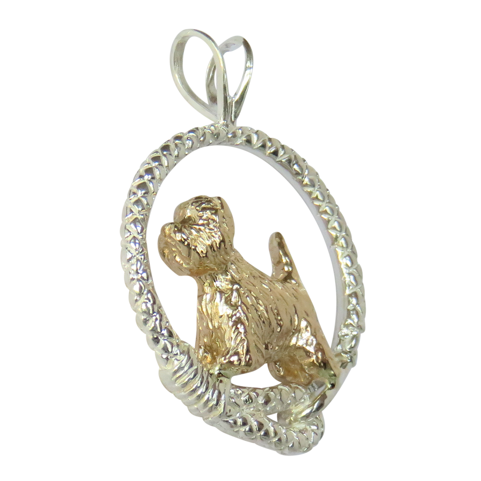 Solid 14K Gold West Highland White Terrier in Sterling Silver Leash Pendant