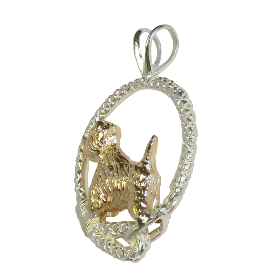 Solid 14K Gold West Highland White Terrier in Sterling Silver Leash Pendant