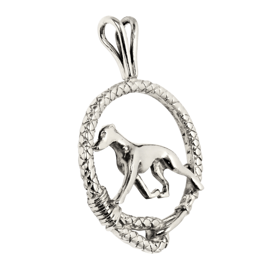 Whippet in Solid Sterling Silver Leash Pendant