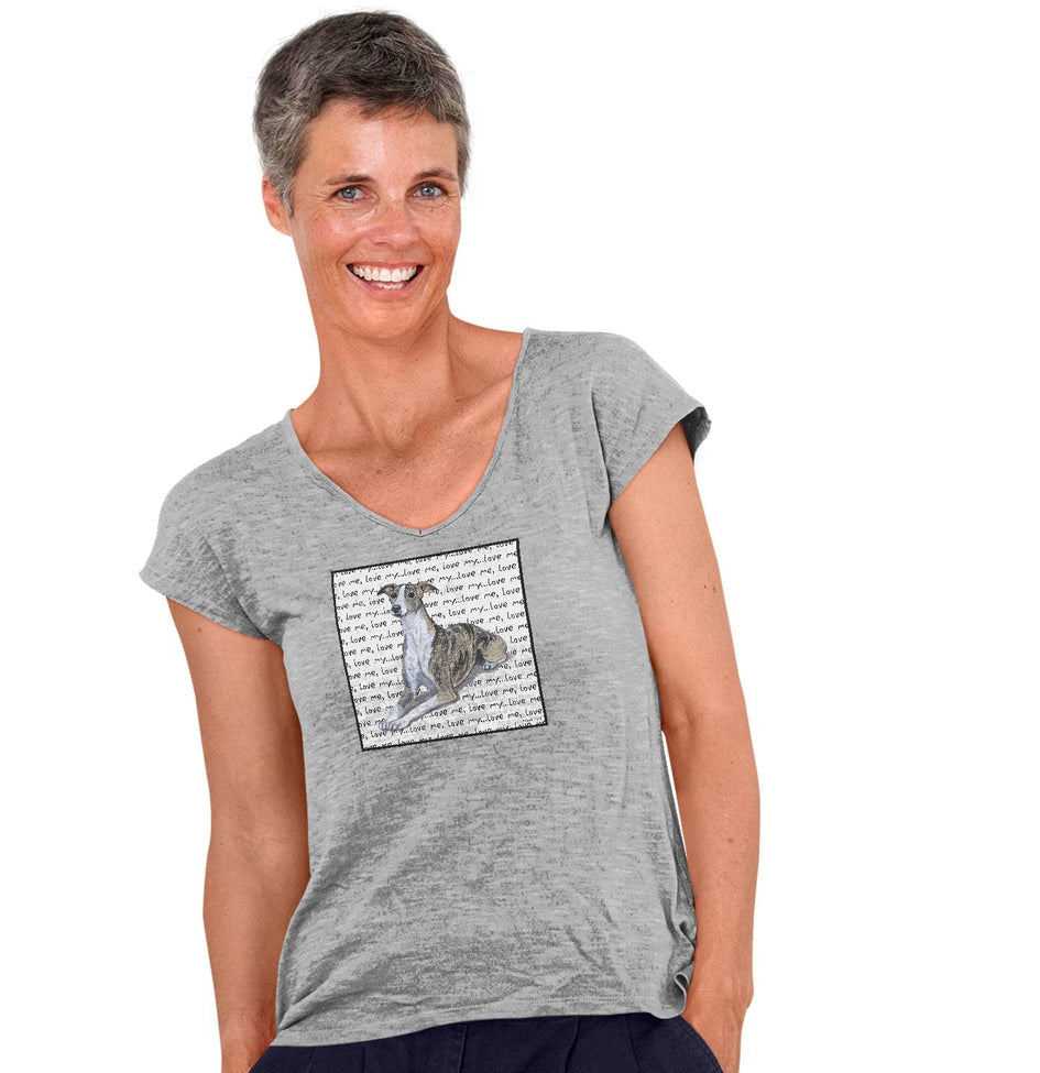 Whippet Love Text - Women's V-Neck T-Shirt
