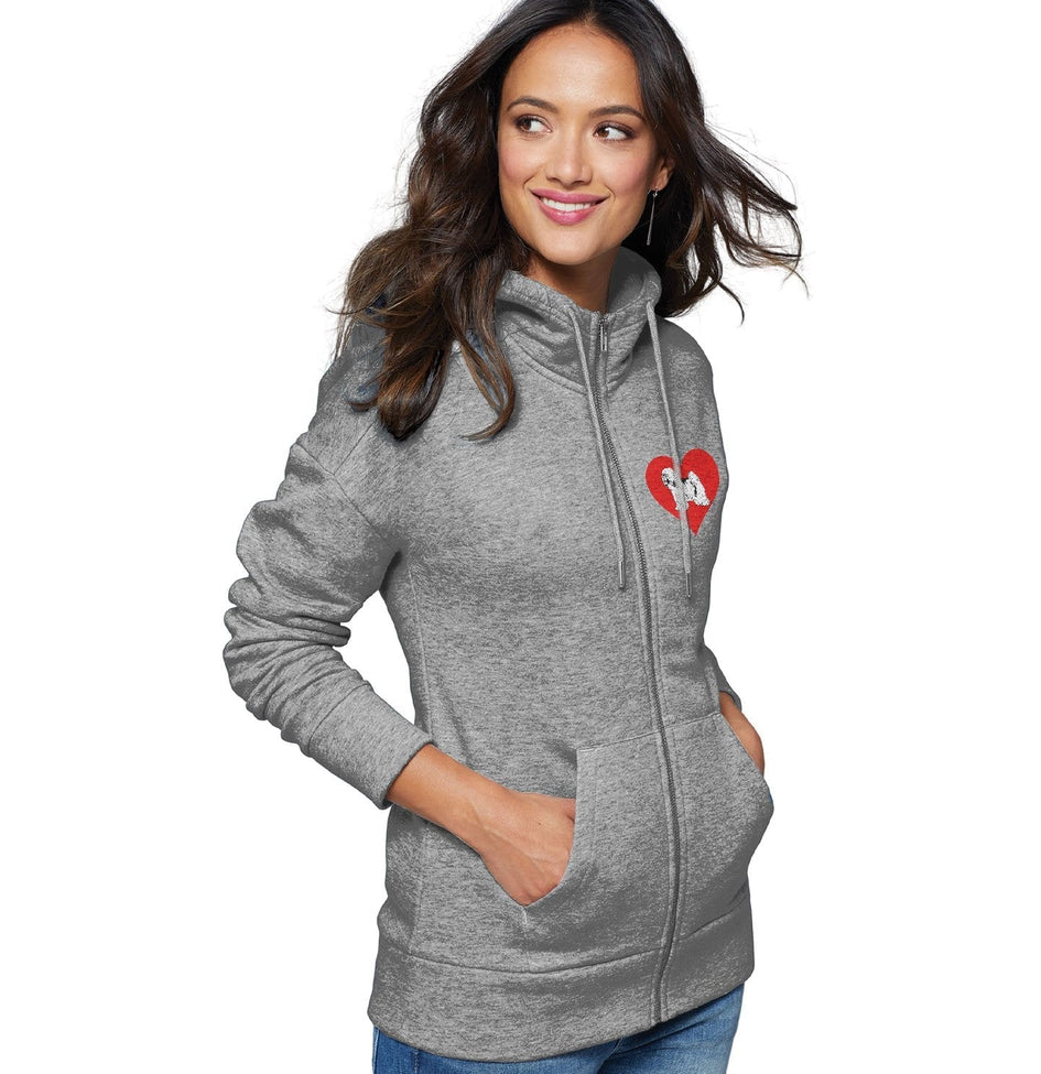 Tibetan Terrier on Heart Left Chest - Full-Zip Hoodie Sweatshirt