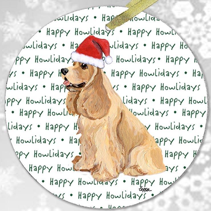 American Cocker Spaniel, Buff "Happy Howlidays" Ornament
