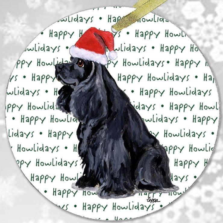 American Cocker Spaniel, Black "Happy Howlidays" Ornament