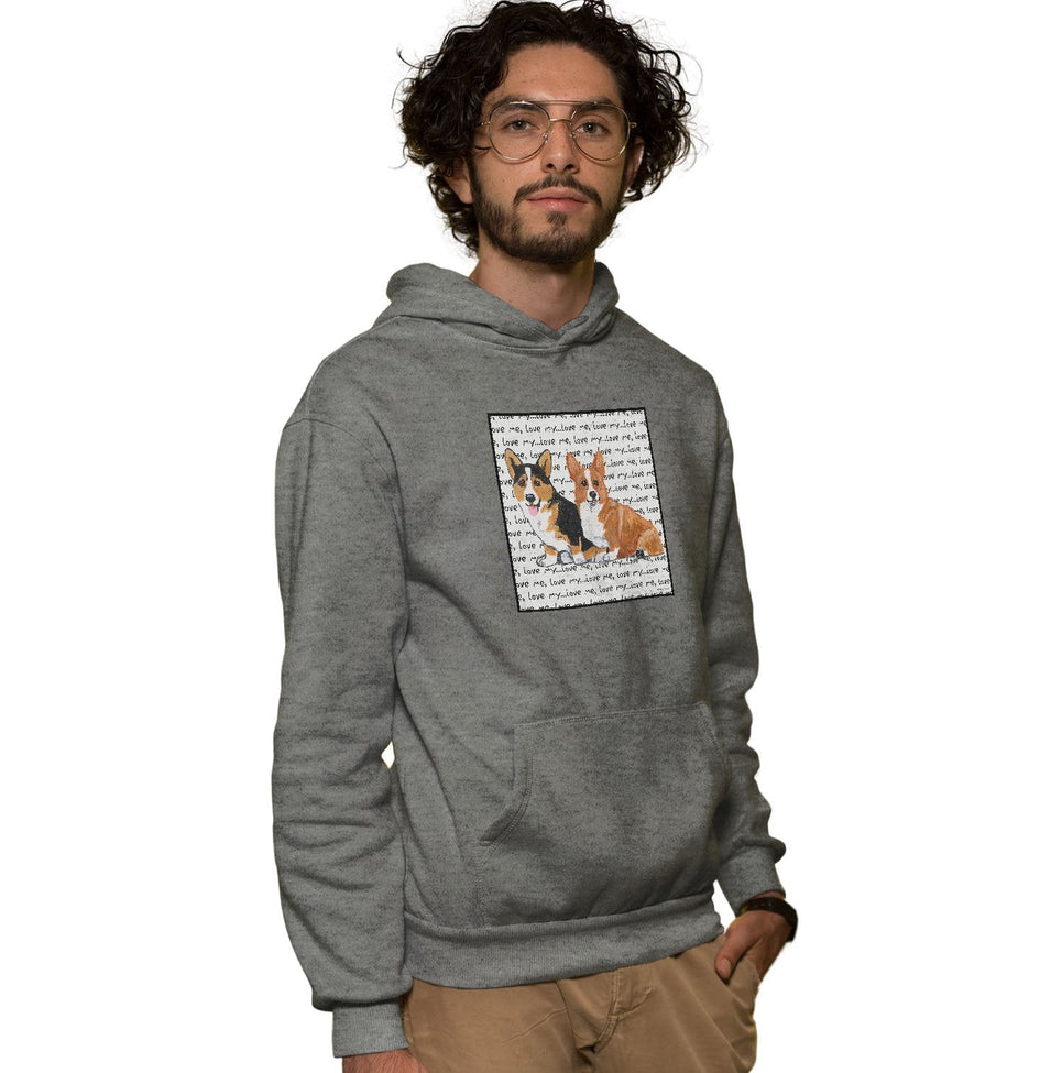 Two Corgi Love Text - Adult Unisex Hoodie Sweatshirt