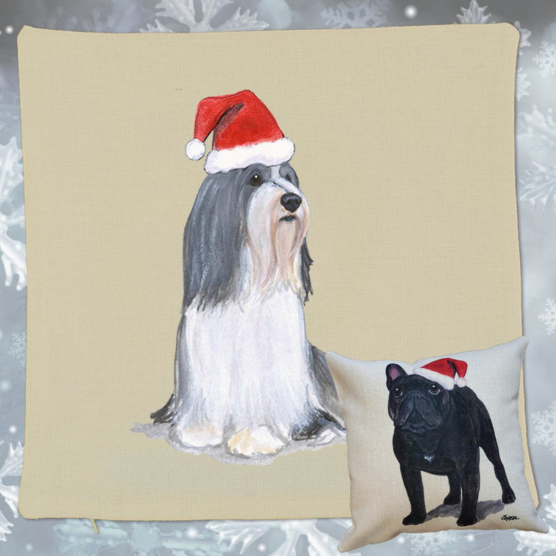 Bearded Collie Santa Pillow Cover