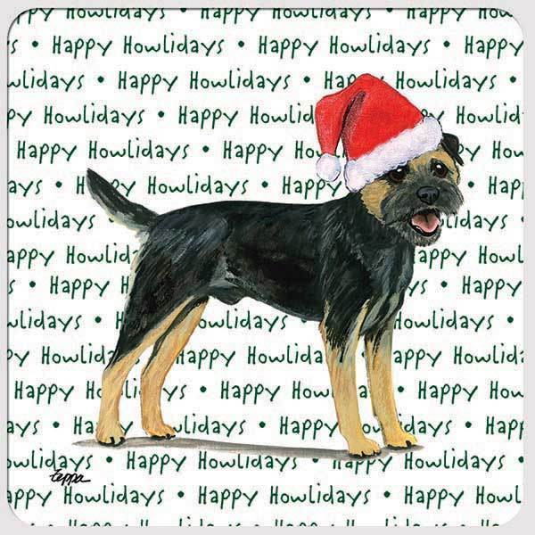 Border Terrier, Black and Tan "Happy Howlidays" Coaster