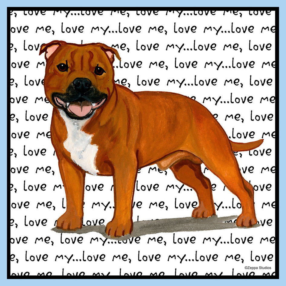 Red Staffordshire Bull Terrier Love Text - Adult Unisex T-Shirt
