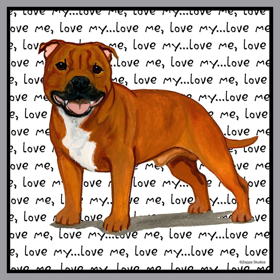 Red Staffordshire Bull Terrier Love Text - Adult Unisex Hoodie Sweatshirt