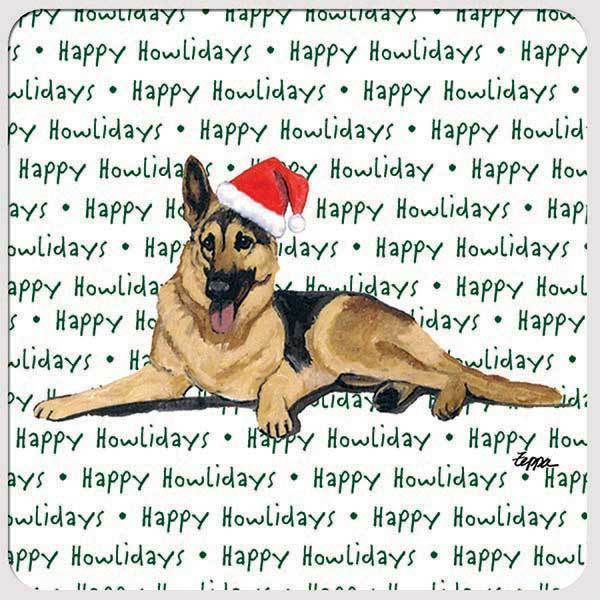 German Shepherd Dog "Happy Howlidays" Coaster