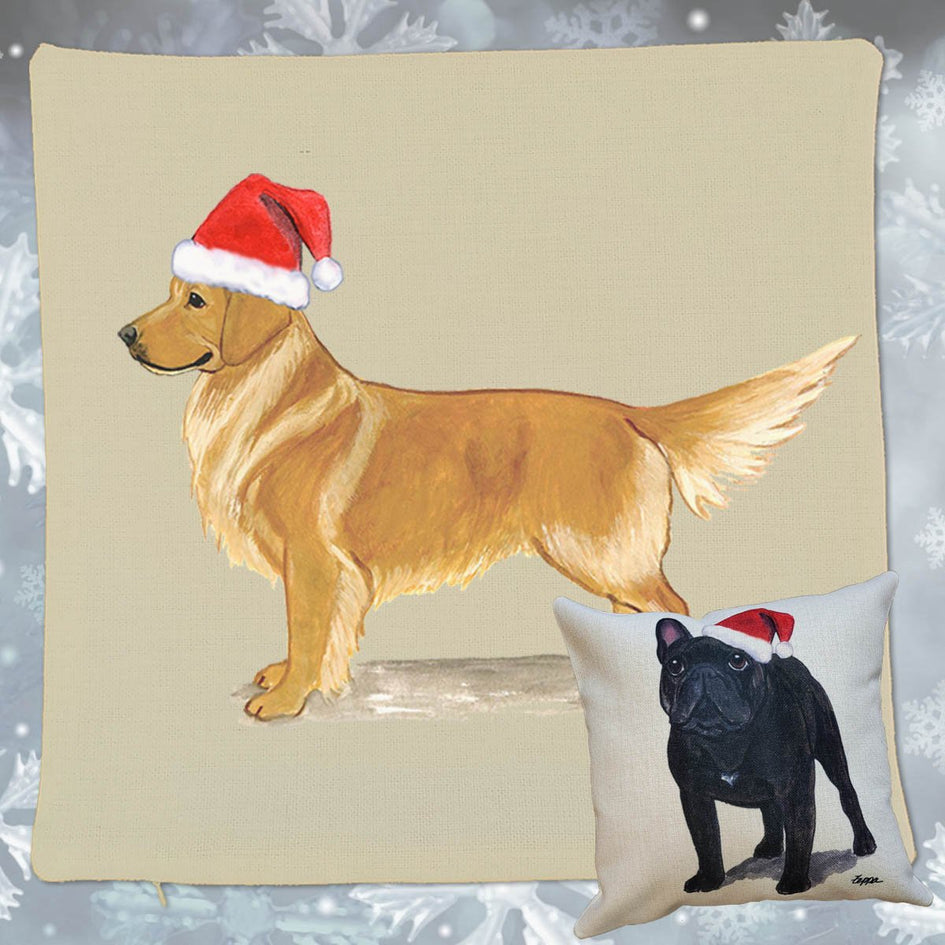 Golden Retriever Santa Pillow Cover