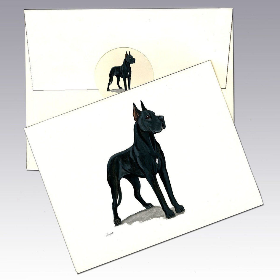 Great Dane, Black Note Cards