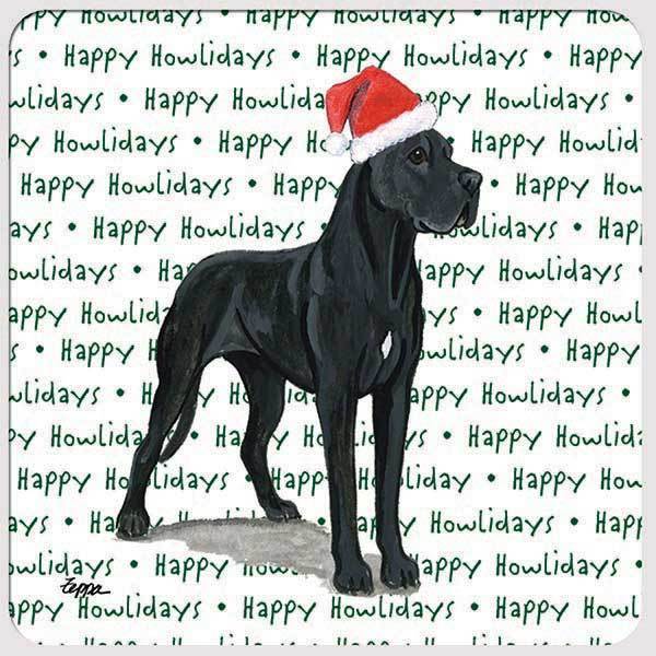 Great Dane, Black "Happy Howlidays" Coaster