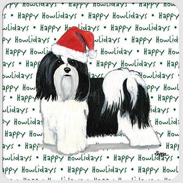 Havanese, Black and White "Happy Howlidays" Coaster