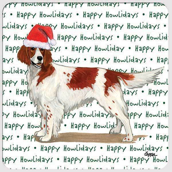 Irish Red and White Setter "Happy Howlidays" Coaster