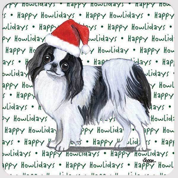 Japanese Chin, Black and White "Happy Howlidays" Coaster