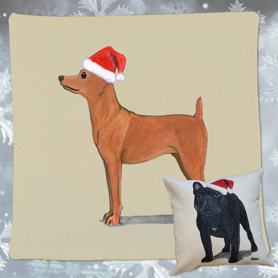 Miniature Pinscher Santa Pillow Cover