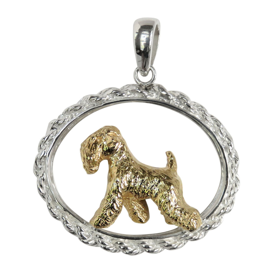 Soft Coated Wheaten Terrier in 14K Gold with Sterling Silver Oval Rope Pendant