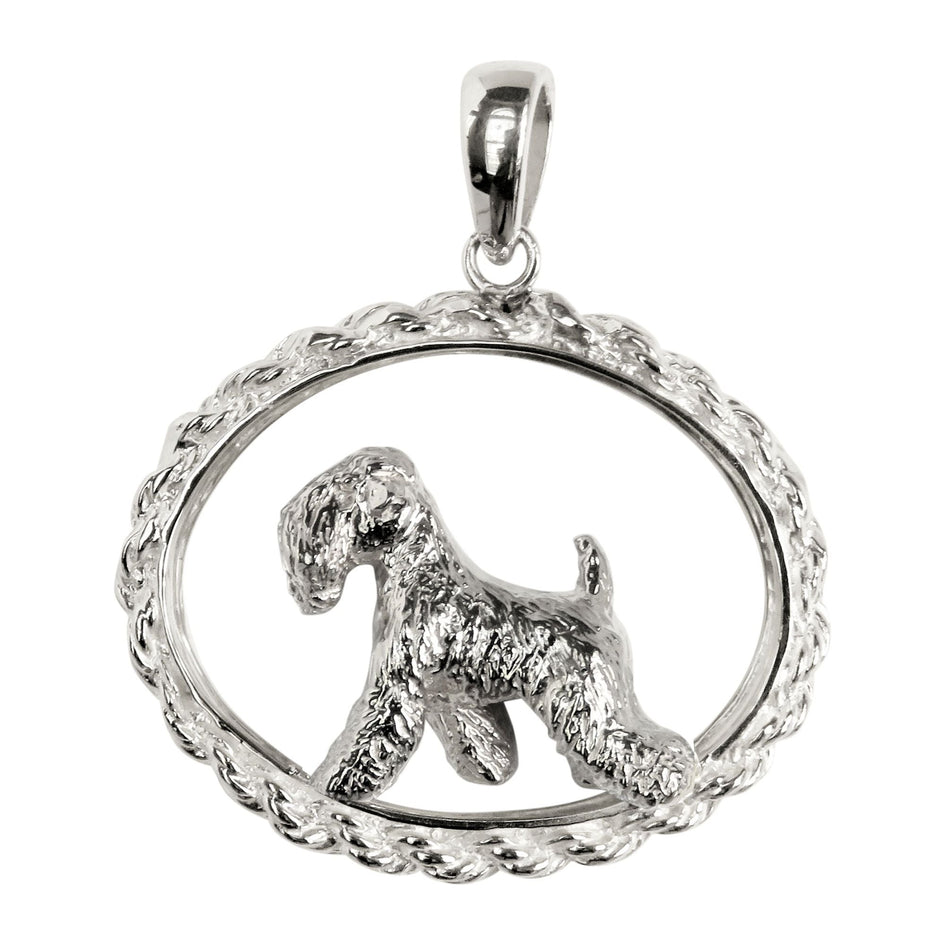 Soft Coated Wheaten Terrier in Sterling Silver Oval Rope Pendant