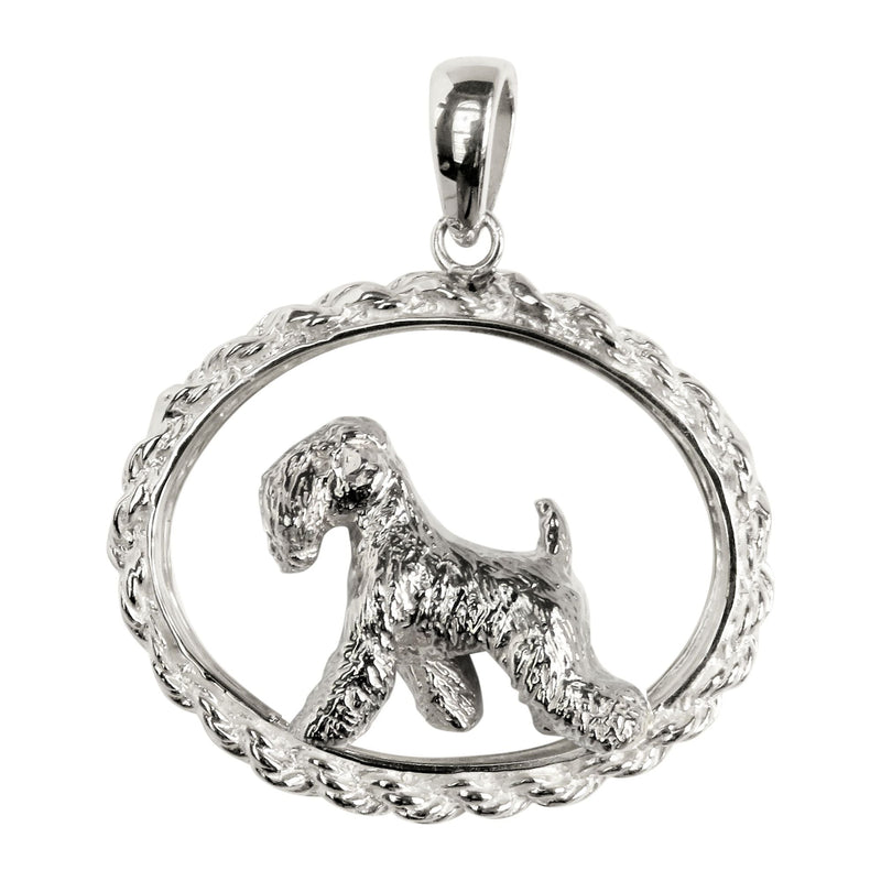 Soft Coated Wheaten Terrier in Sterling Silver Oval Rope Pendant