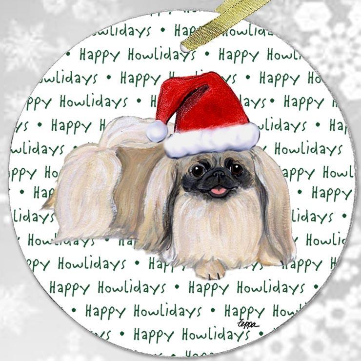 Pekingese "Happy Howlidays" Ornament