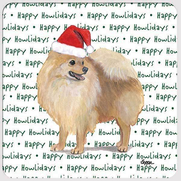 Pomeranian, Red "Happy Howlidays" Coaster