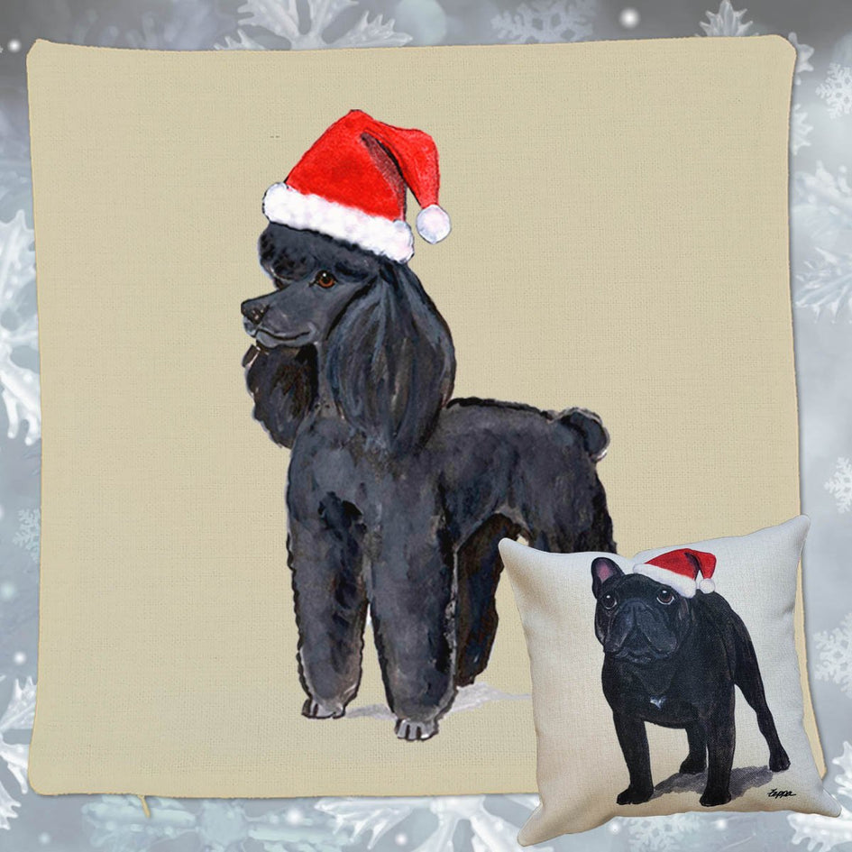 Poodle Santa Pillow Cover