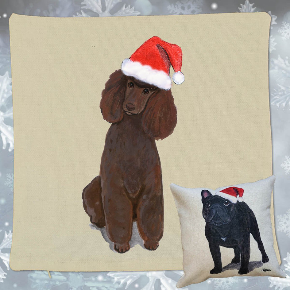 Poodle Santa Pillow Cover