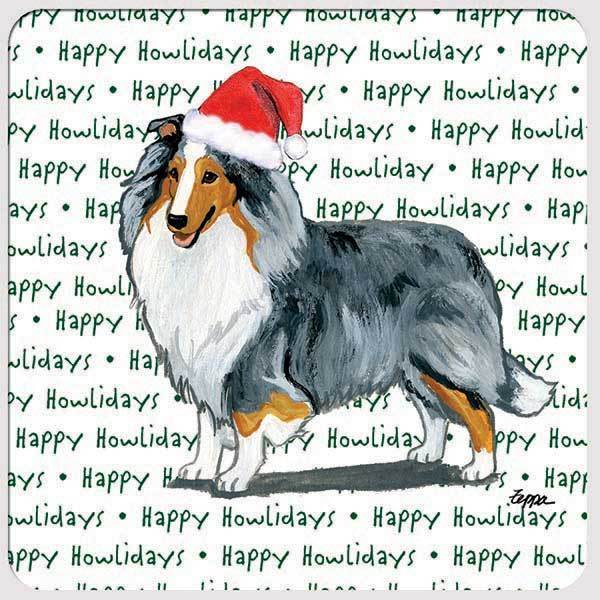 Shetland Sheepdog, Blue Merle "Happy Howlidays" Coaster