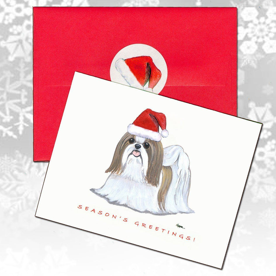Shih Tzu, Tan and White Christmas Note Cards