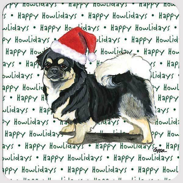 Tibetan Spaniel, Black and Tan "Happy Howlidays" Coaster